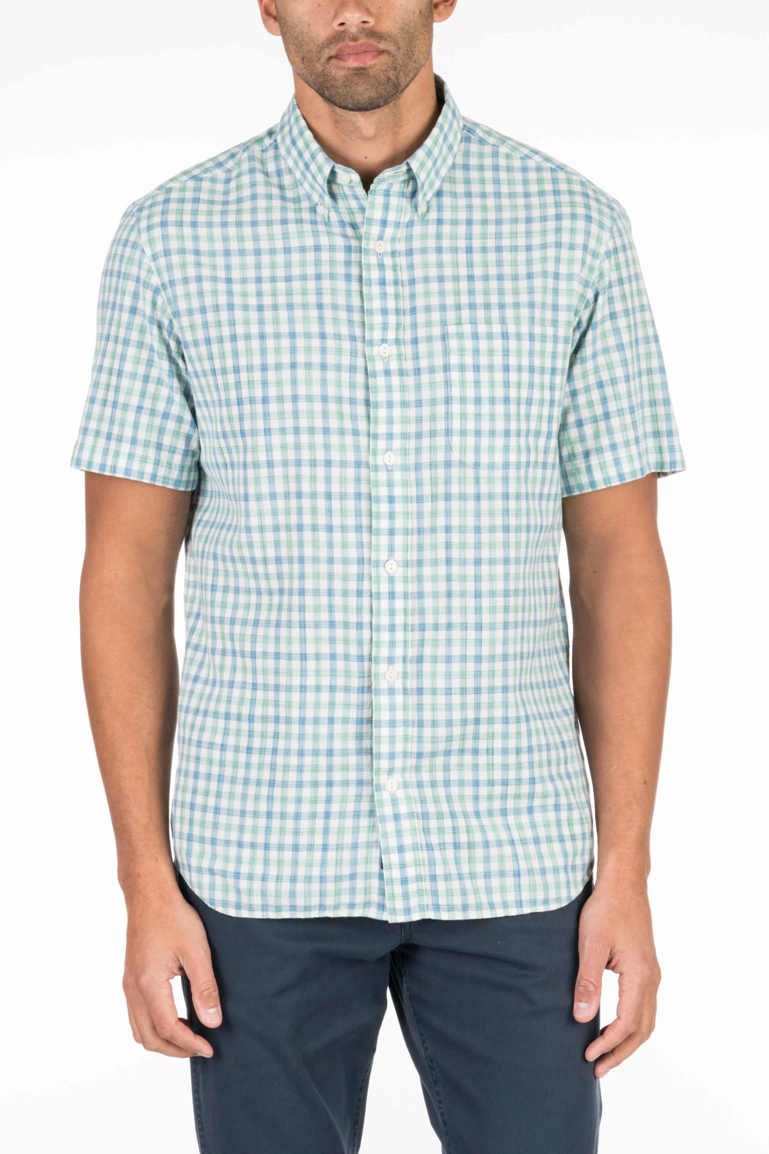 トップス BoTT S/S Shirt Check Medium Blue SS+BD+VENTURA+SHIRT+BLUE+GREEN